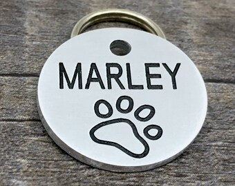 Engraved id tag, paw tags, custom dog tags, microchipped tag, personalized pet tag,