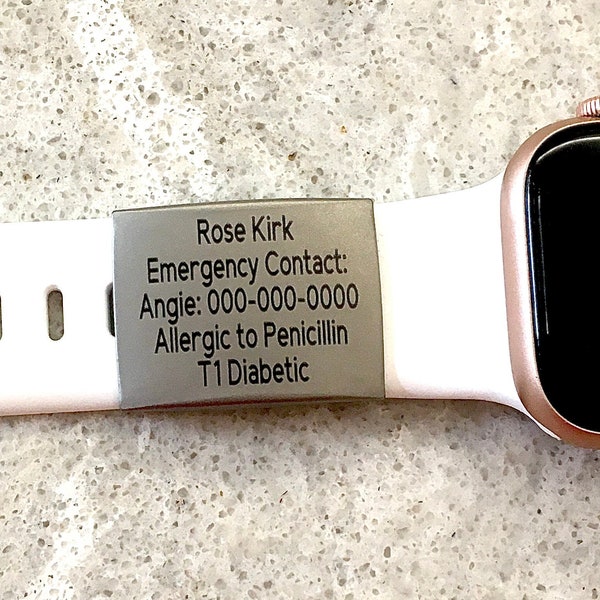 Medical id bracelet, Medical alert watch band, personalized id tag,  custom plate for silicone band, id for apple watch, smartwatch id plate