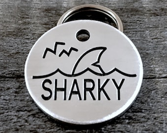 Dog tag personalized, custom pet tag, engraved dog id tag, microchipped tag, beach dog tag, shark pet tag