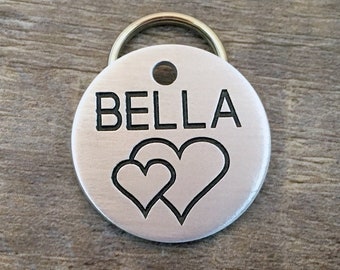 Pet id tag, dog tags for dogs, engraved pet tag, custom dog id tag, pet tag with hearts