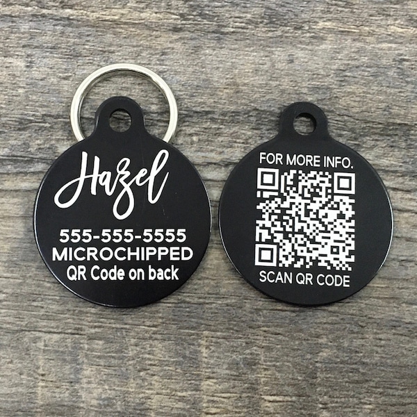 QR CODE pet tag, engraved dog tags, QR code id dog tag, scannable id tag,  qr code, pet id tags, dog tags for dogs,  dog tag personalized