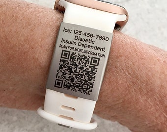Medical alert id bracelet, QR Code for id bracelet, ICE emergency id, QR Code bracelet, med id for silicone band, id for apple watch