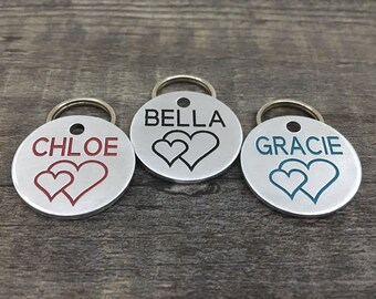 Engraved pet tag, dog tag with hearts, custom dog id tag, pet tag personalized