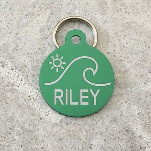 Nautical dog id tag, engraved pet tags, dog tags for dogs, ocean wave dog tag, coastal personalized dog id tag