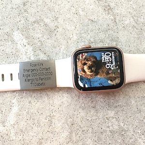 Medical alert bracelet, smart watch id band, medical id tag, smartwatch id plate, custom plate for silicone band, id for apple watch