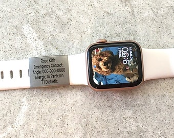 Medical alert bracelet, smart watch id band, medical id tag, smartwatch id plate, custom plate for silicone band, id for apple watch