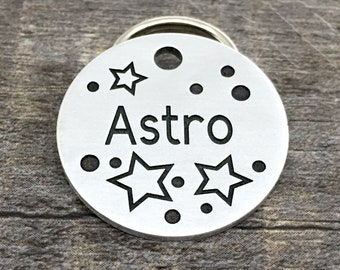 Dog tag for dogs,  Pet id tag,  engraved id tag, personalized id tag, star pet id tag, celestial dog tag, galaxy pet tag