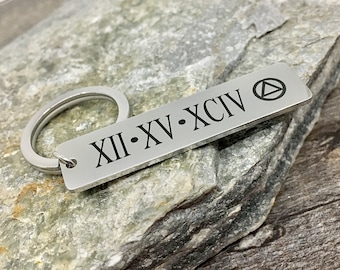 sobriety gift, recovery date keyring, aa anniversary, na gift, recovery date gift, aa gift, recovery gift, sobriety keyring, sober gift