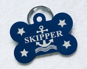 Nautical dog tag, bone shaped pet id tag, anchor and stars id tag, Engraved tag, Pet tag personalized, Dog tag for dogs
