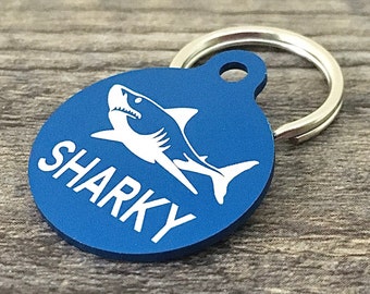 Dog tags for dogs, pet id tags, custom engraved pet tag, personalized pet id tag, shark dog tag, beach pet tag
