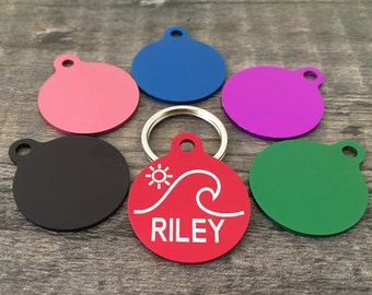 Etiquetas de mascotas grabadas, etiquetas de identificación de mascotas, etiquetas de perro para perros, etiqueta de mascota náutica, etiqueta de perro personalizada, etiqueta de perro de ola oceánica