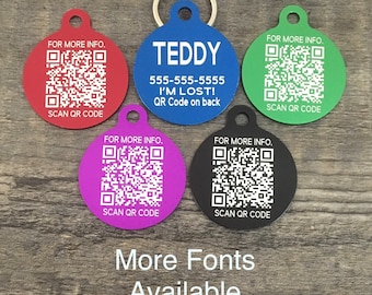 QR CODE pet tag, engraved dog tags, QR code id dog tag, scannable id tag,  qr code, pet id tags, dog tags for dogs,  dog tag personalized