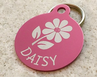 Dog tags for dogs, flower tag for pets, daisy id tag, custom engraved pet tag,  dog id personalized,