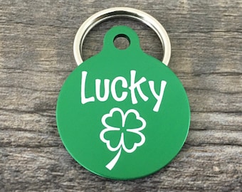 Dog tag, engraved pet tags, dog tags for dogs, dog tag personalized, four leaf clover tag, green dog tag, st patrick’s day gift