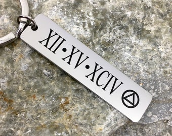 aa anniversary, sober date, sobriety gift, recovery date keyring,  recovery date gift, na gift, recovery gift, sobriety keyring, sober gift