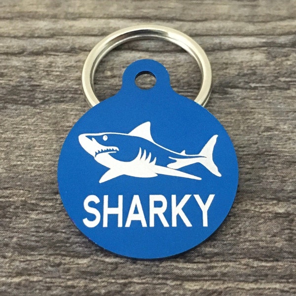 Pet id tags, dog tags for dogs, custom engraved pet tag, shark dog tag, beach pet tag
