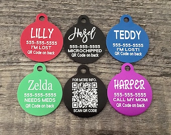 QR code id dog tag, scannable id tag, QR CODE pet tag, engraved dog tags, qr code, pet id tags, dog tags for dogs,  dog tag personalized