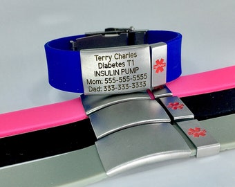 Medical id bracelet, personalized Id bracelet, ice alert band, sport id bracelet men, allergy alert, diabetic, emergency bracelet women