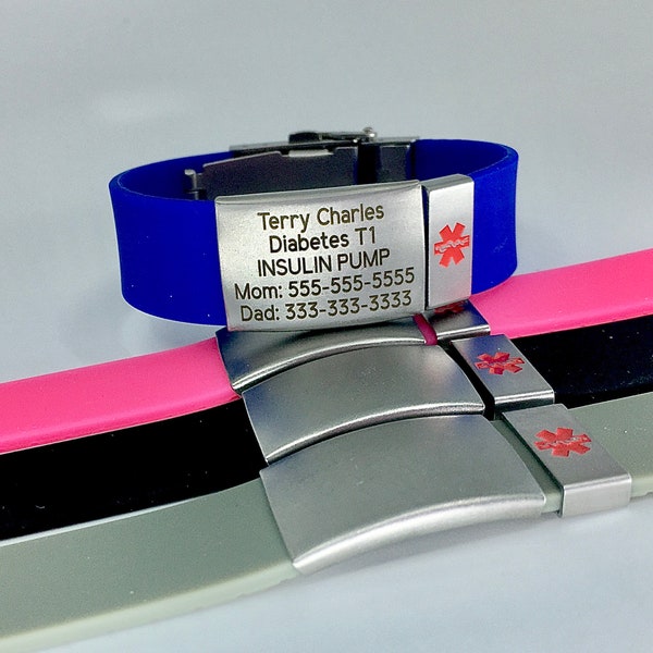Medical id bracelet, personalized Id bracelet, ice alert band, sport id bracelet men, allergy alert, diabetic, emergency bracelet women