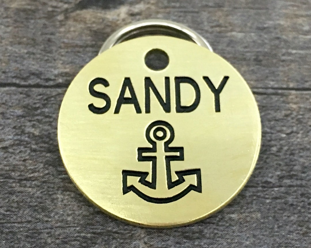 Brass Pet Tag Nautical Dog Tag With Anchor Pet Id Tag Dog Etsy