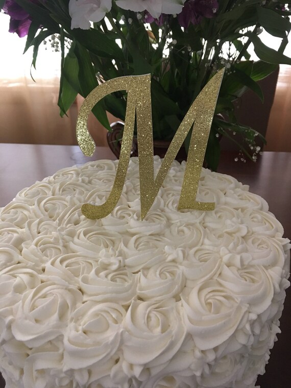 White Rosettes Fake/Faux Cakes with Glitter letter. 10 inches Il_570xn