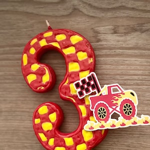 Race Car Birthday Number Candle, Monster truck Birthday candle,  Any Color, 3 or 5 inches