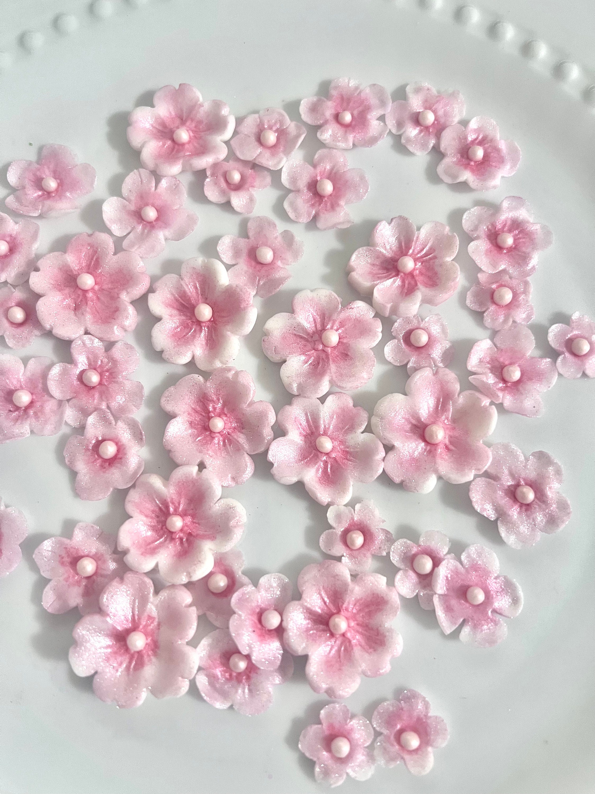 Edible Fondant Cherry Blossom Cupcake Toppers: Pearl Dust Flowers