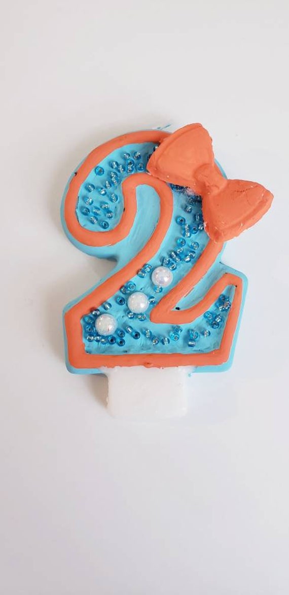 Blue and Orange Birthday Candle - Number Birthday Candle - Bow Candle. Il_570xn