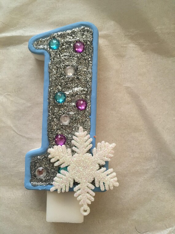 Birthday candle numbers snowflakes. white-silver-light blue snowflakes. Elsa candles decorated.Frozen.Any numbers available. Il_570xn