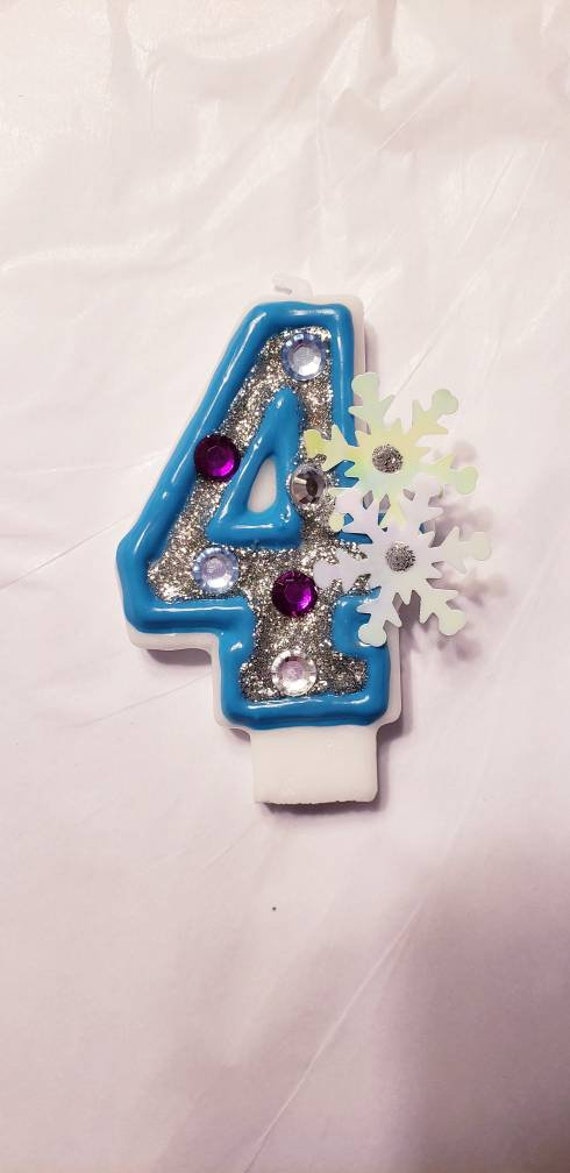 Birthday candle numbers snowflakes. white-silver-light blue snowflakes. Elsa candles decorated.Frozen.Any numbers available. Il_570xn