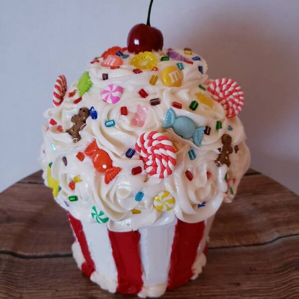 Jumbo Faux Cupcake: Candy Sprinkles, Artificial Cherry