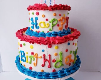 Rainbow Fake Birthday Cake: Two-Tier Party Display
