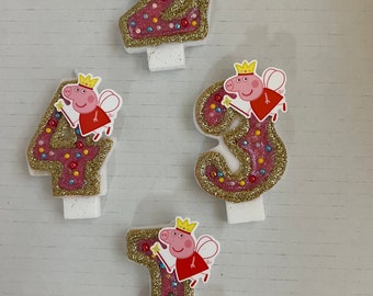 Peppa pig birthday candles. Pig candles. Pig party.Any number available (0 to 9) 3 inches