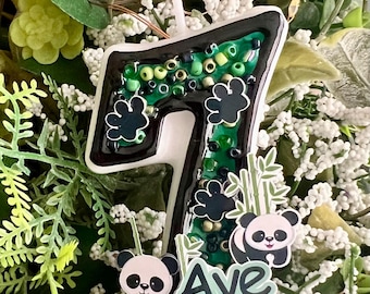 Panda Candele di compleanno 8 numeri, 3D verde bianco, 8 candele di compleanno per torte, con glitter fatti a mano, lucido, decorazione per torte di compleanno, perfette per feste di compleanno a