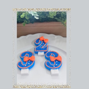Blue and Orange Birthday Candle - Number Birthday Candle - Bow Candle.