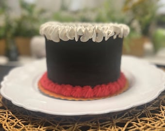 Fake Birthday Cake. White/black /red birthday cake. First Birthday Cake.