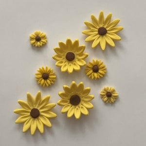 Fondant Sunflower Cupcake Toppers: Fall Flower Decorations (Set of 12)
