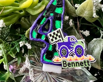 Race Car Birthday Number Candle: Monster Truck Party Decor