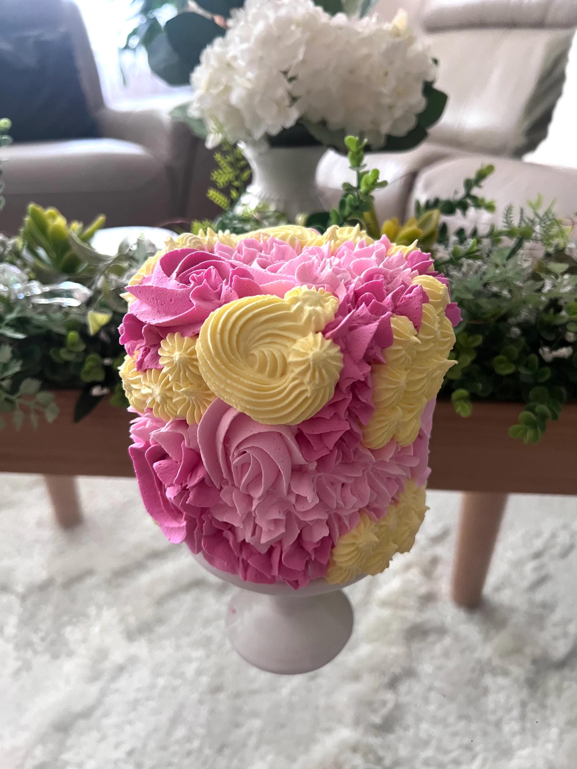 Yellow and Pink Rosette Fake Cake: Spring Decor, Photo Prop (4x4