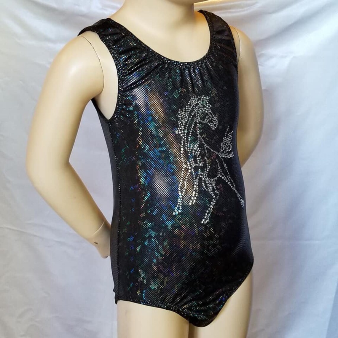 Girls Size 7 Gymnastics Leotard Rearing Rhinestone Horse Etsy