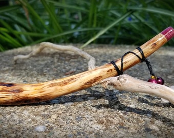 Didgeridoo Pendant Necklace | "Dance With Me" | Handcarved | Wood | Oak| Handmade | Boho Style | Rose Quartz Crystal | Jasper