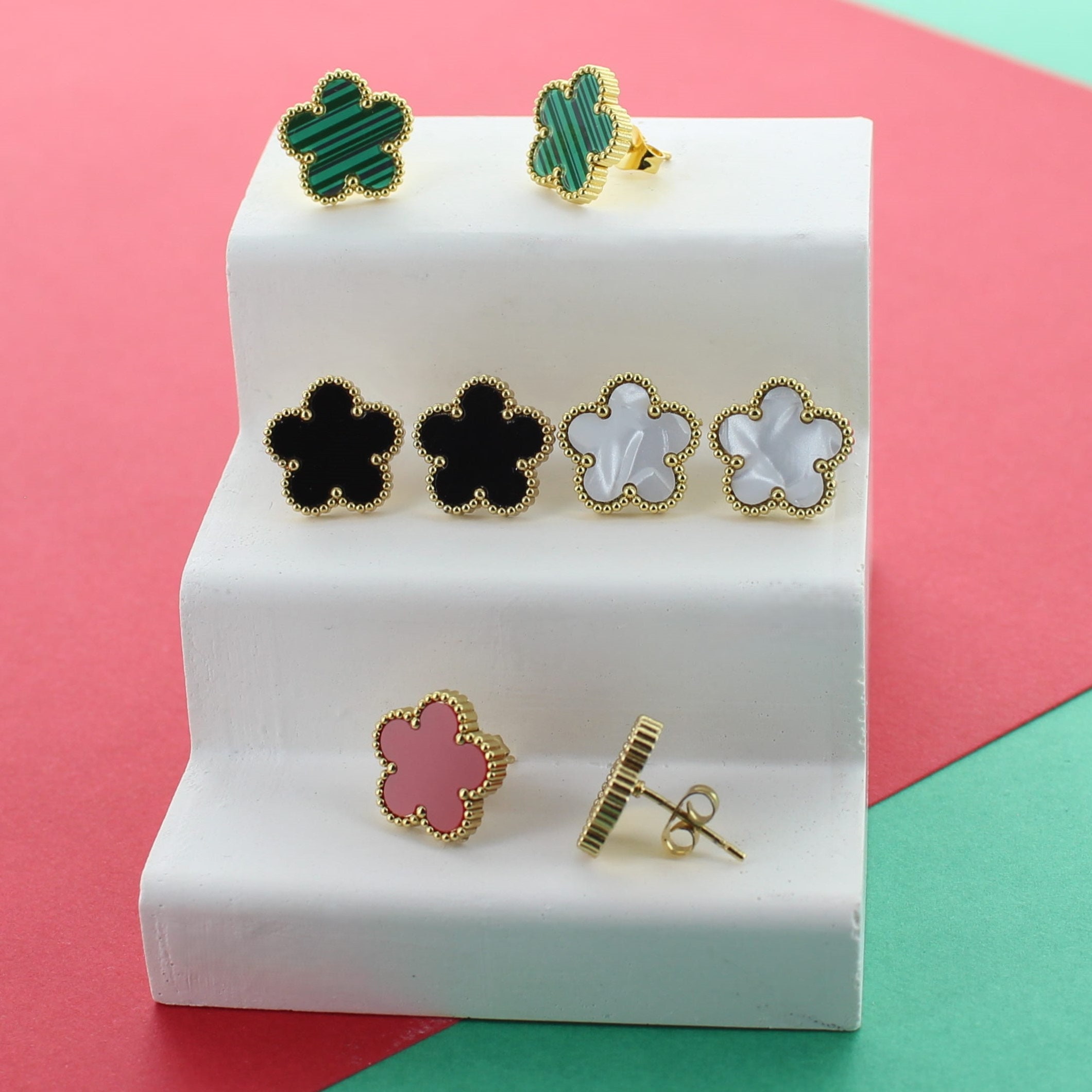 Gold Plated Four Leaf Clover Earrings - Stainless Steel Dangle Earrings For Women