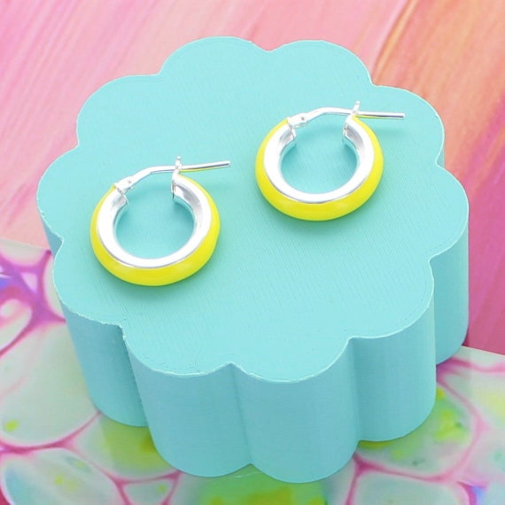 Neon Yellow Enamel Hoop Earrings Canada