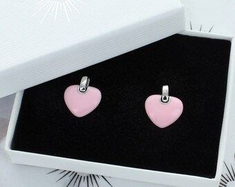 Pink Enamel Heart Stud Earrings