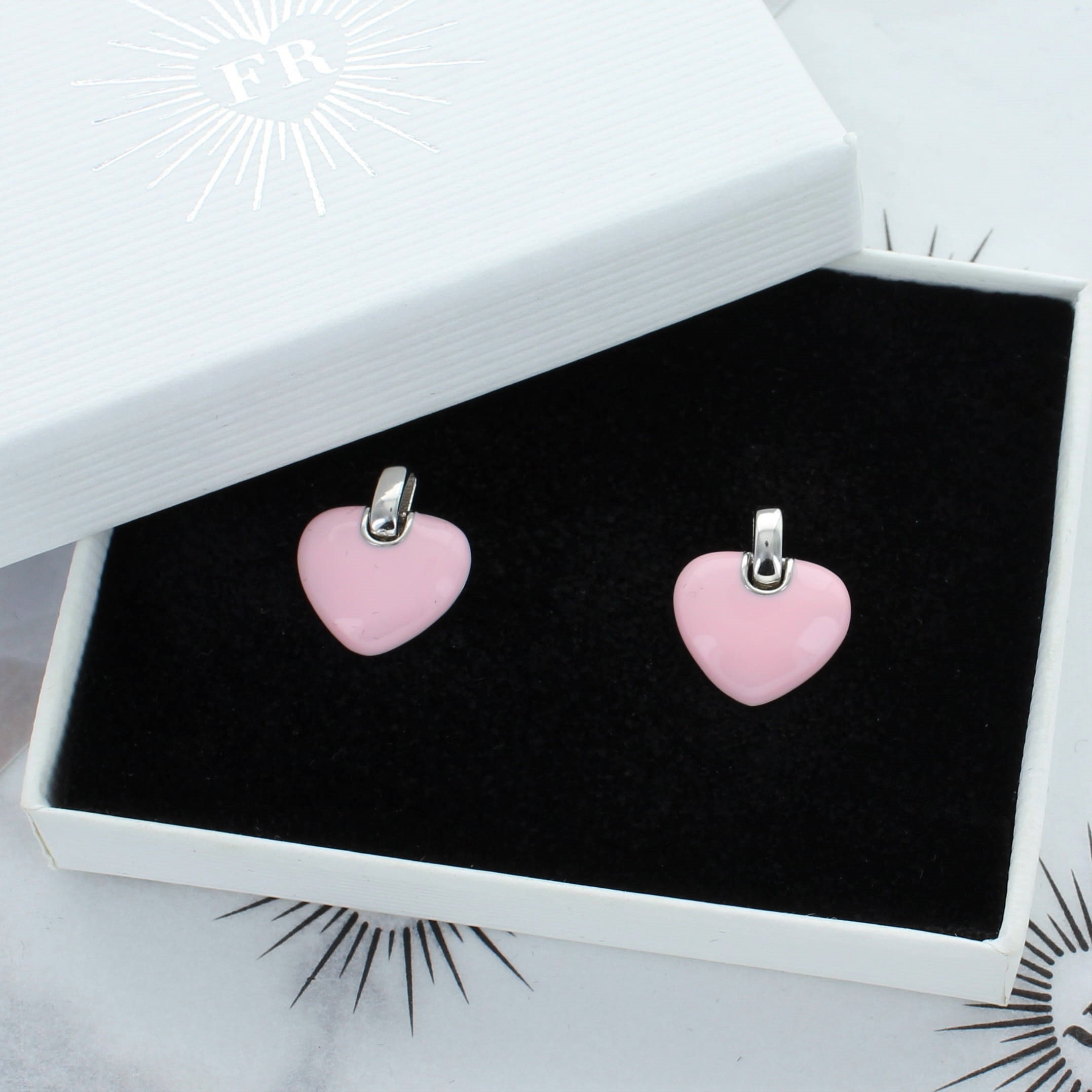 FrancescaRossiDesign Pink Enamel Heart Stud Earrings