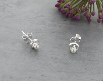 Petite Circle Pearl Stud Earrings