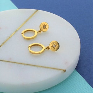 Celestial Gold Plated sterling silver Hoop Charm Earrings