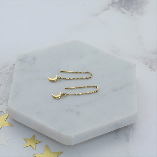 Gold Plated Sterling Silver Moon Threader Earrings