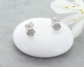 Flower Zircon Sterling Silver Stud Earrings