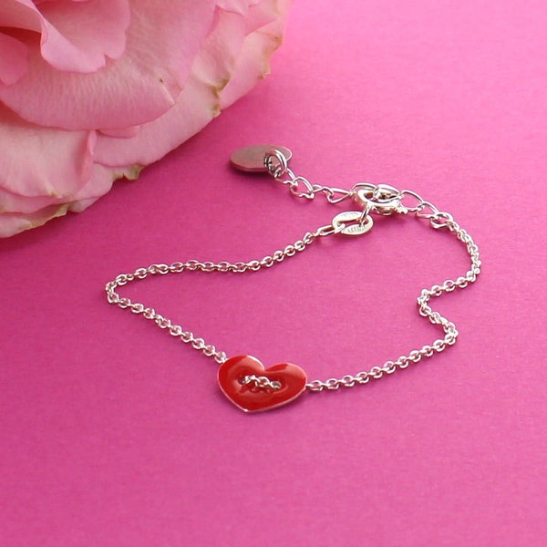 Red Enamel Heart Button Bracelet